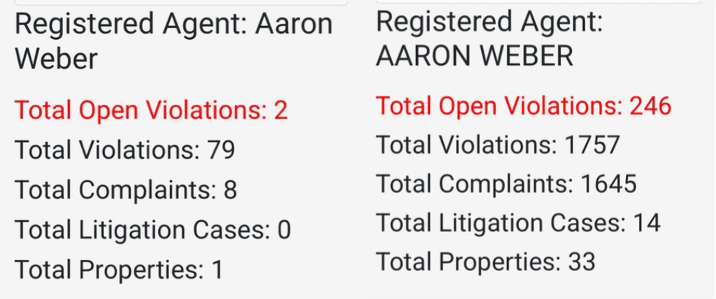 Example of the case sensitivity error in the NYC landlord watchlist